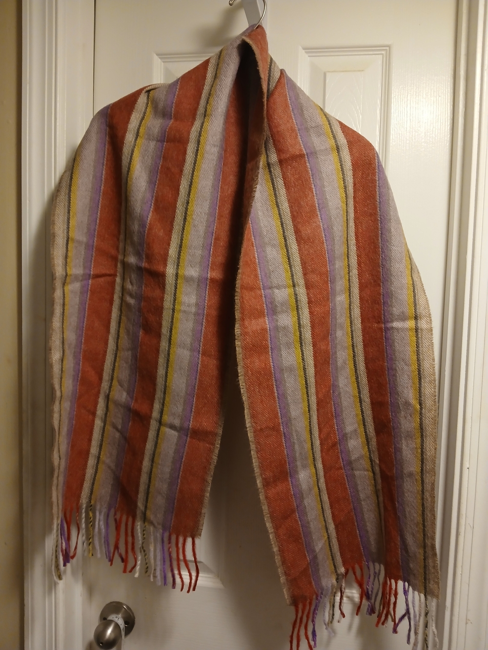 Baby ALPACA PERU Striped Fringe Scarf in Rust, Lavender & Mustard